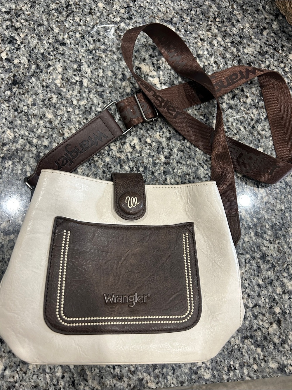 Wrangler Leather Cream and Dark Brown Two-Tone Crossbody Bag